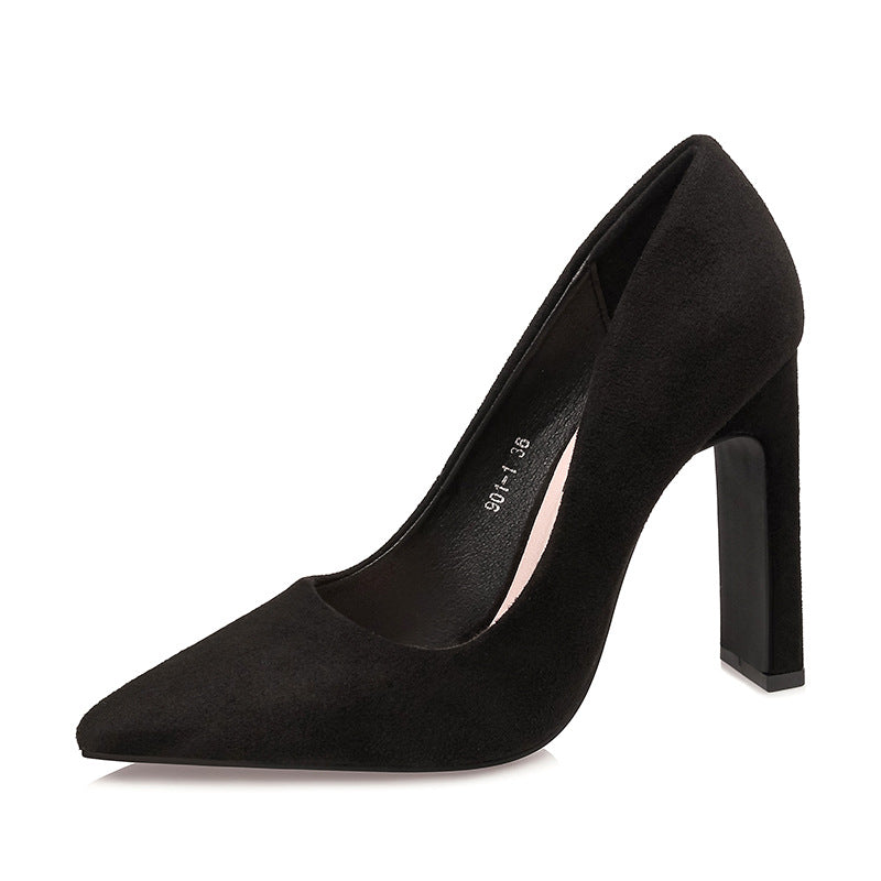Korean Style Fashion Pointed Toe Thick Heels Sexy Nightclub Girl