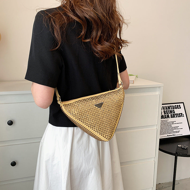 Dame ny mode tekstur fuld diamant one-shoulder skråtaske