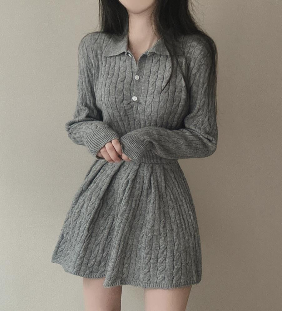 Cute Knitted Sweater Pleated Skirt Slimming Slim Fit Suit