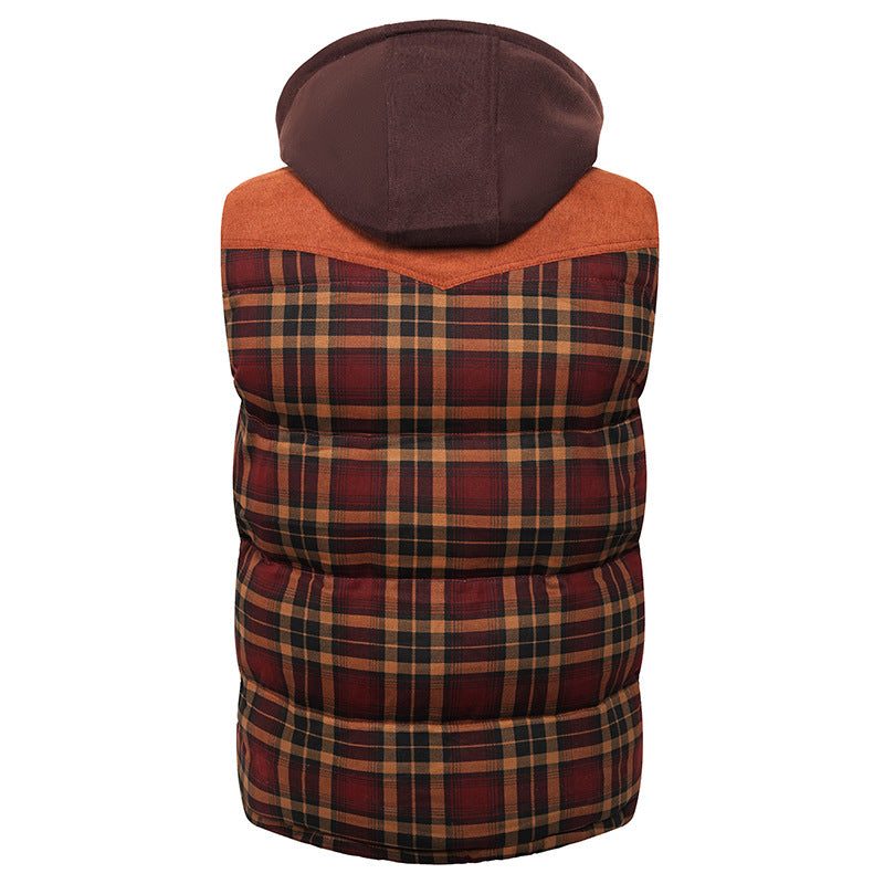 Hooded Cotton Jacket Vest Scottish Style Plaid Vest