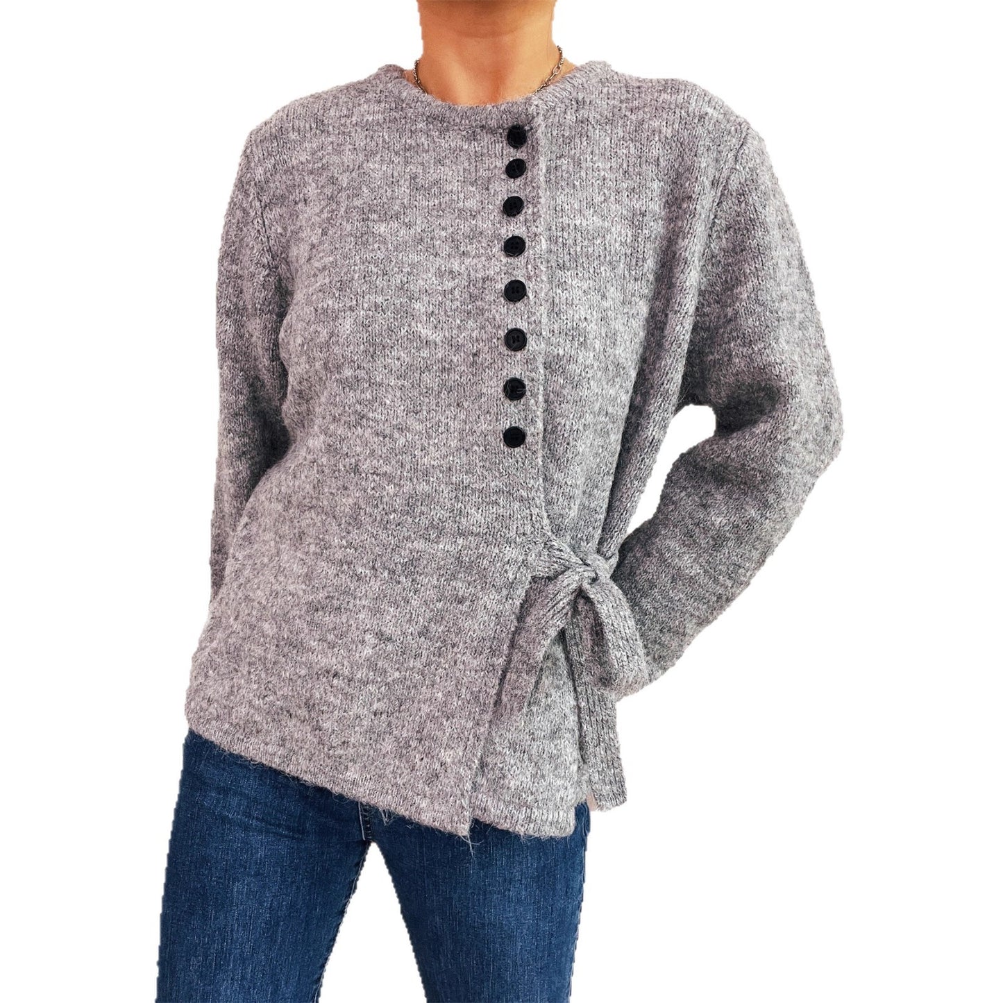 Elegant Commuter Single-breasted Strap Knitwear Slim Fit Sweater