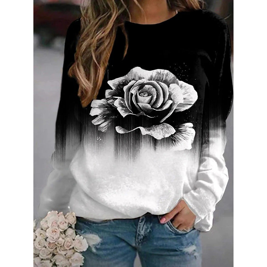 Landscape Flower Floral Print Long Sleeve Pullover