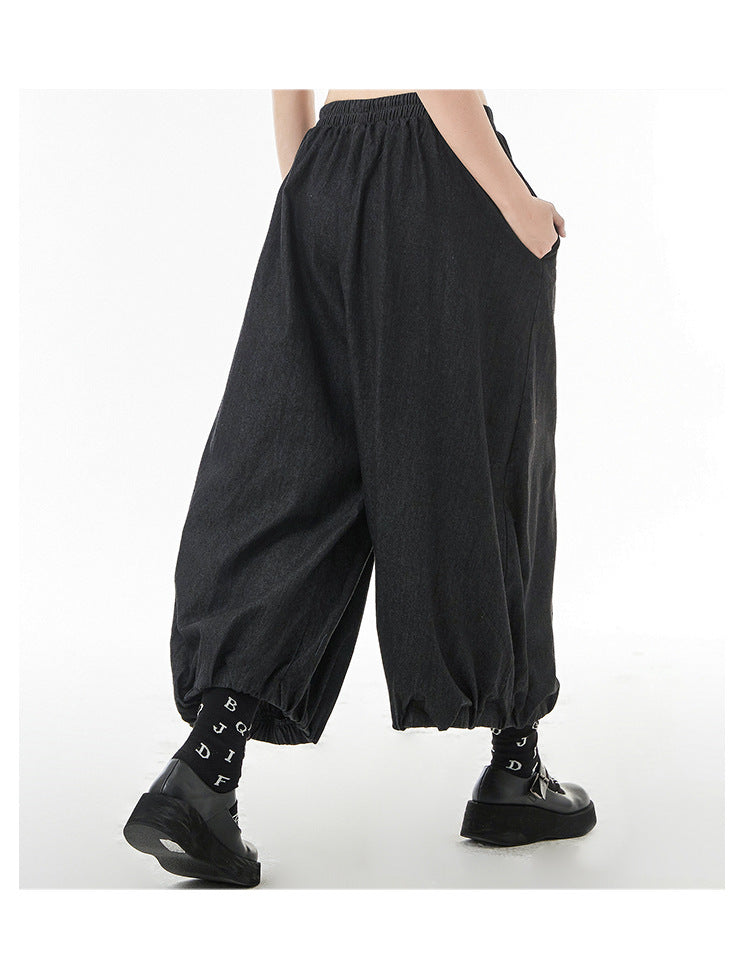 Retro Hong Kong Style Color Contrast Patchwork Wide-leg Jeans High Waist Slimming Casual Straight-leg Cropped Pants