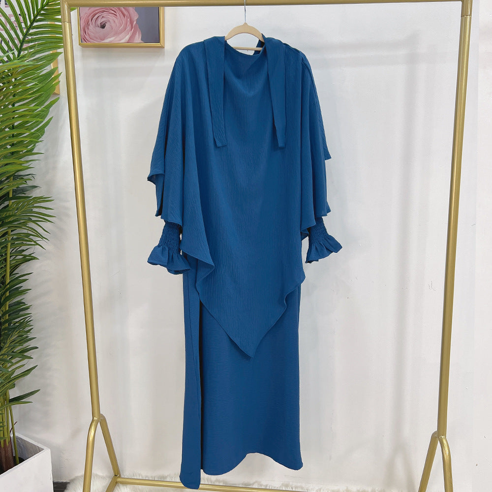 Dubai Turkey Solid Color Dress With Headscarf