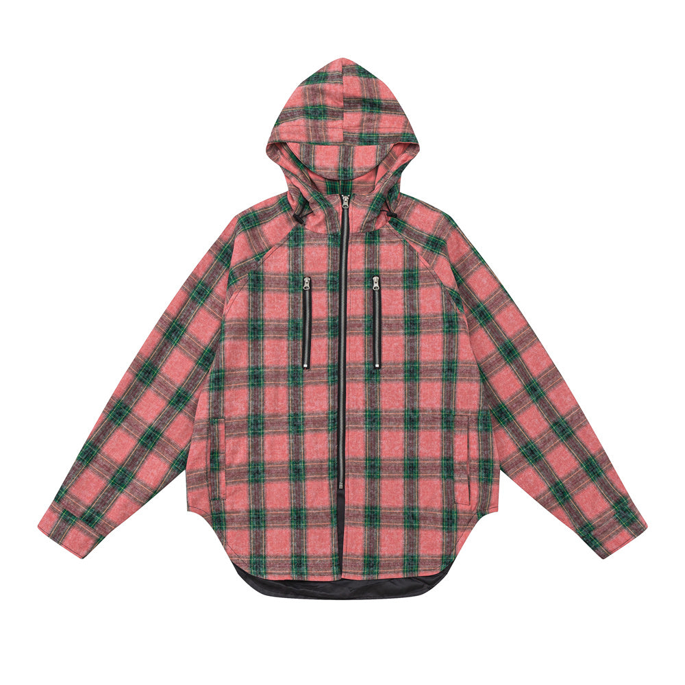 European And American Style Plaid Long Sleeve Hooded Shirt Coat