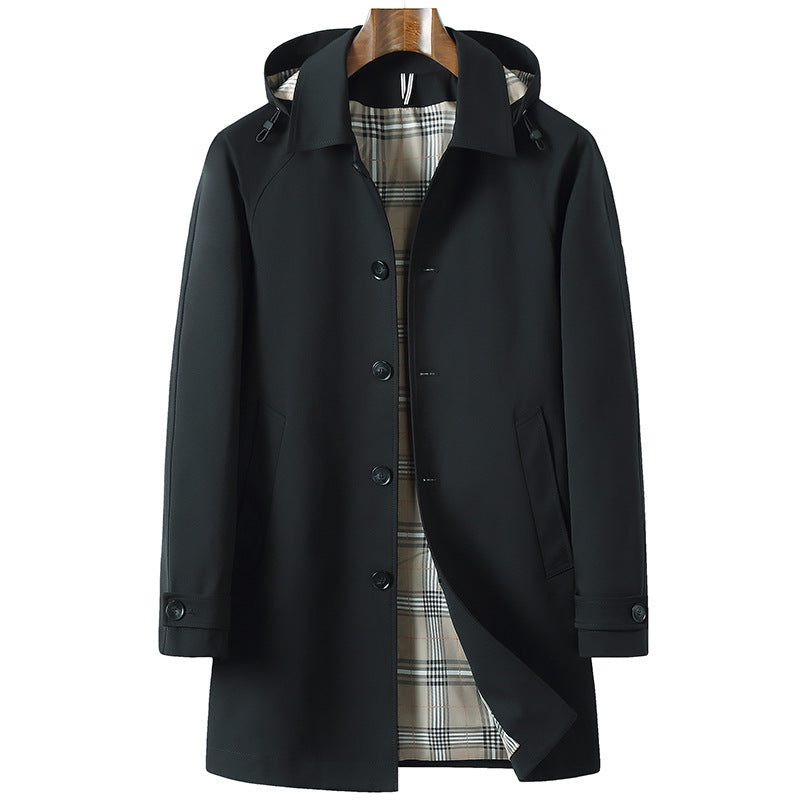 Men's Trench Coat Detachable Hat Light Luxury Business