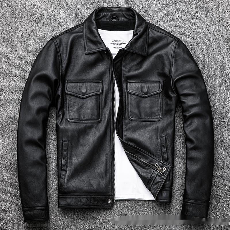 Men's Leather Coat Retro Short Slim Jacket