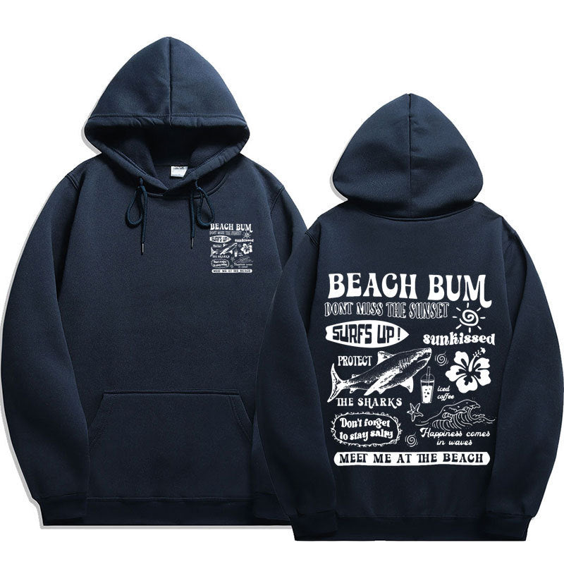 Printed Cuff Thread Hoodie Sweater Top