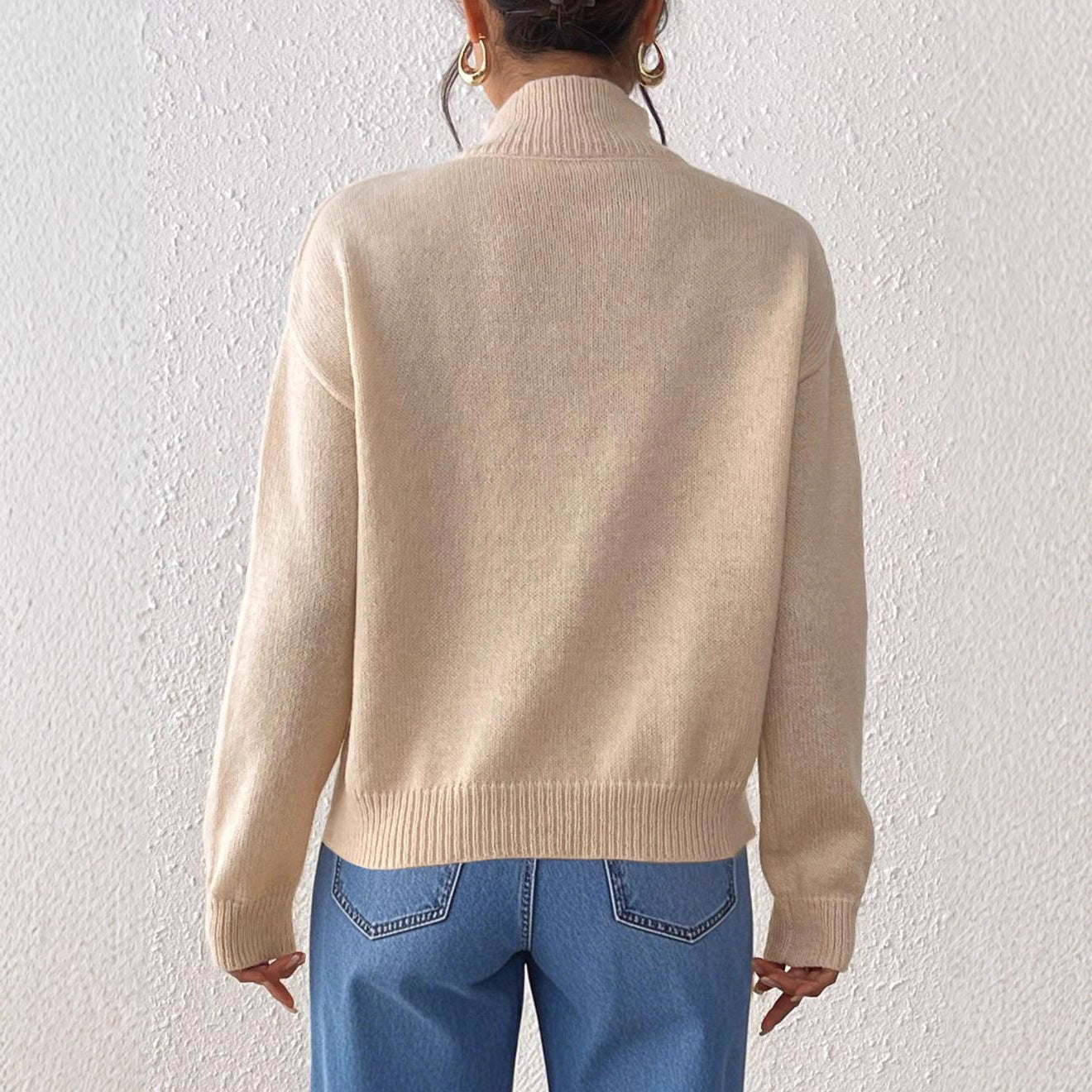 Casual European And American Autumn And Winter Solid Color Base Sweater