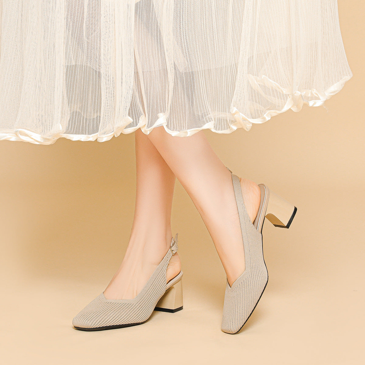 Square Toe Cap High Heel Sandals