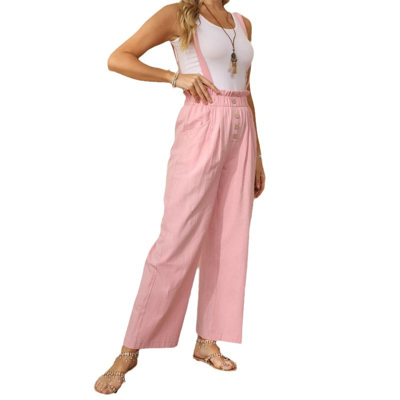 Detachable Adjustable Suspender Pants Pure Cotton Casual Straight-leg
