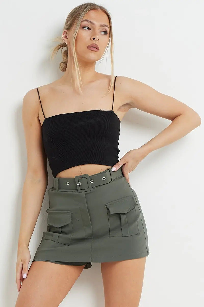 Summer European And American High Waist Fashion Pocket Short Pantskirt