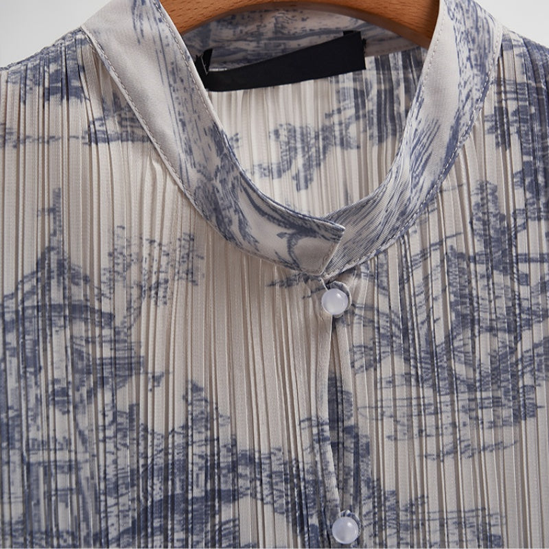 New Chinese-style National Wind Pleated Jacquard Vest Shirt And Skirt Set