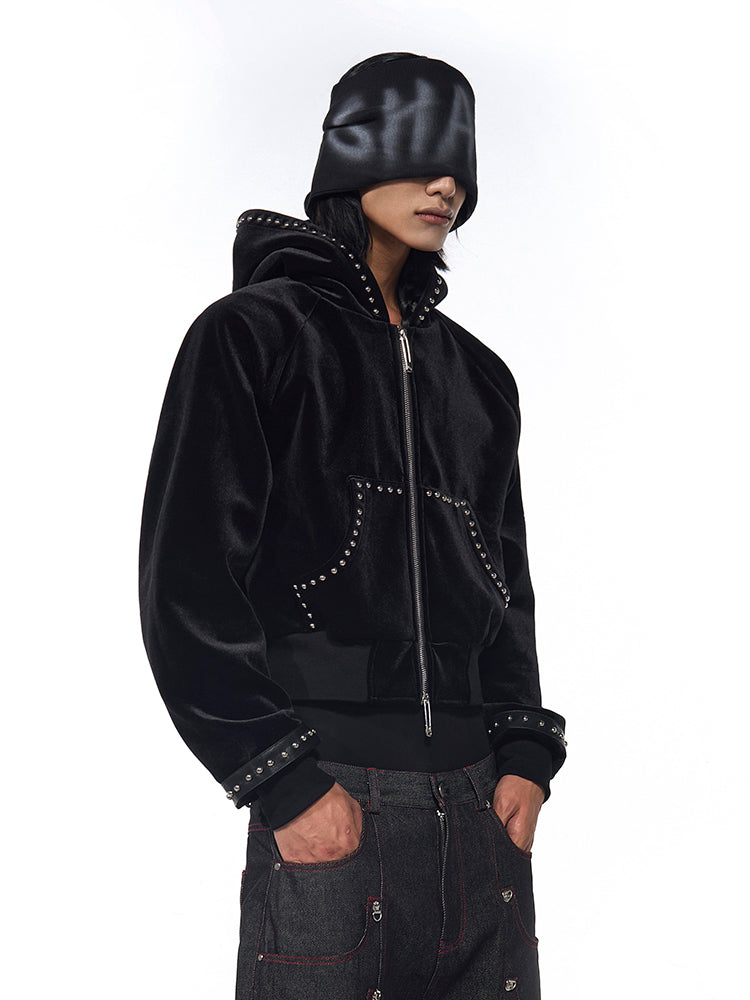 Gold Velvet Short Type Hooded Jacket