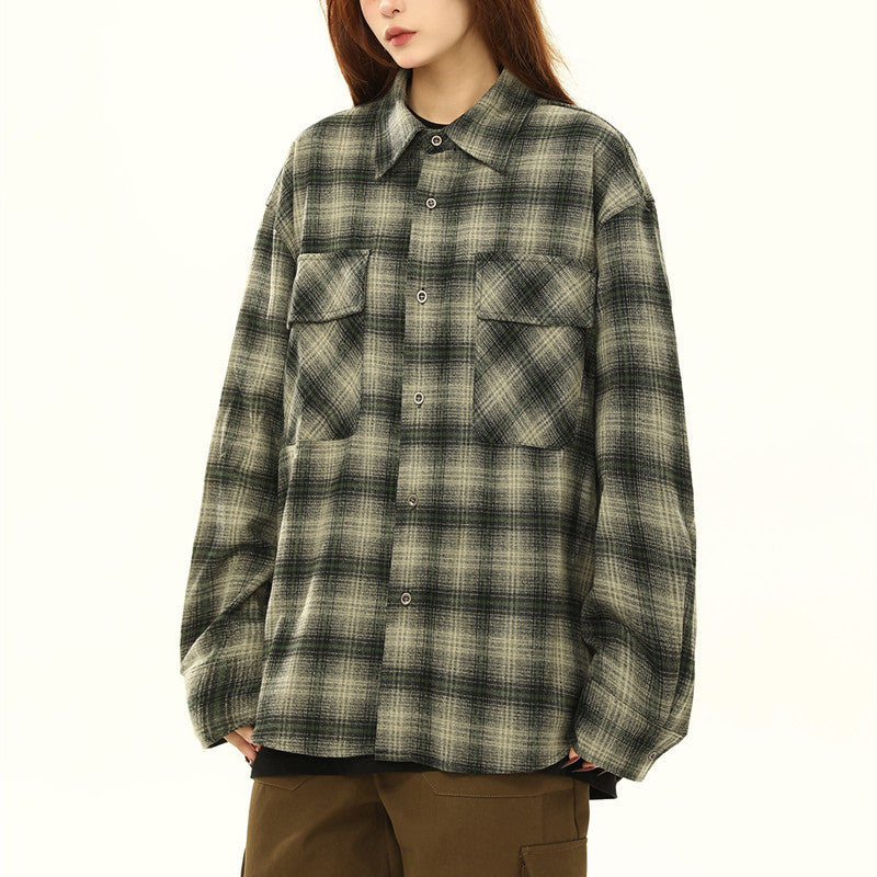 Womens Retro Ombre Lazy-Style Sophisticated Plaid Blouse