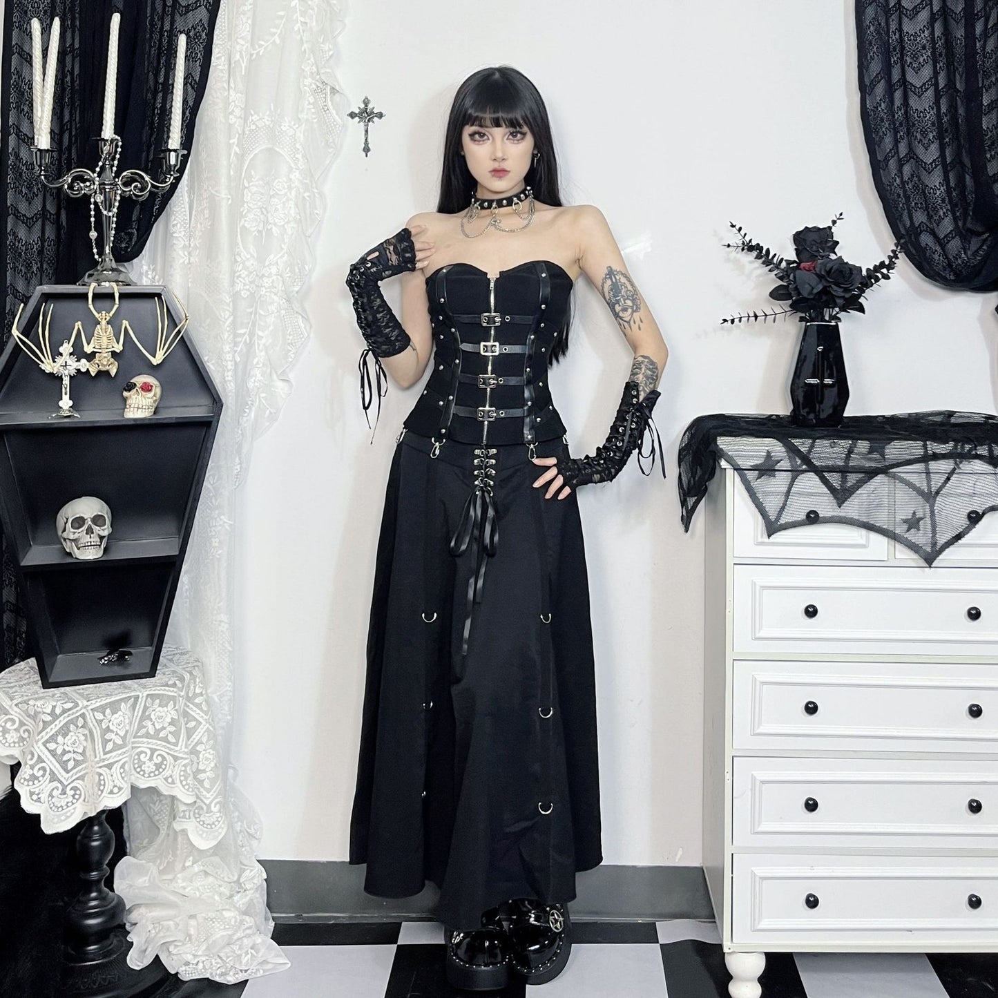 Women's Dark Elegant Sexy Slim Fit Large A Swing Skirt