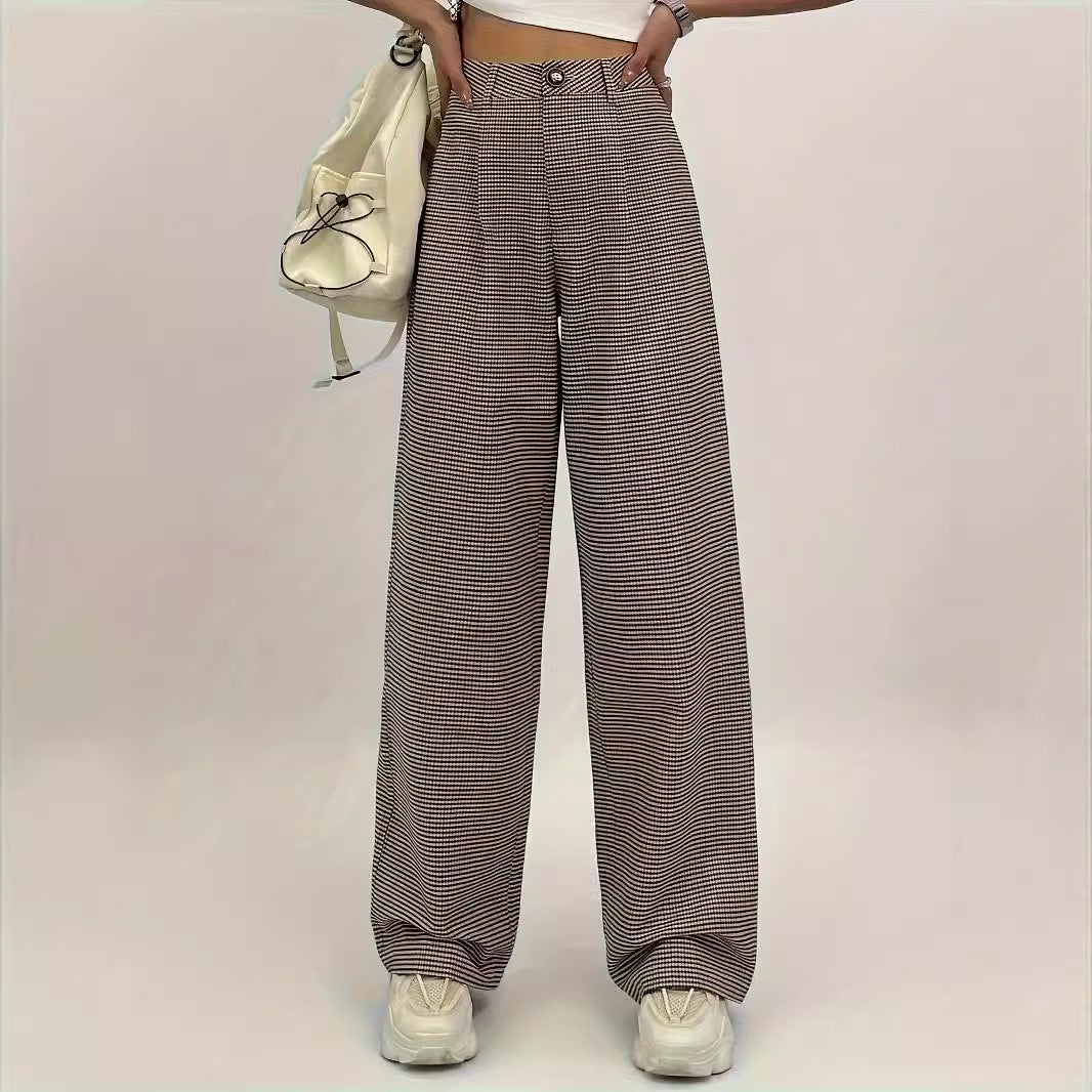 High-waisted Plaid-print Straight-leg Pants