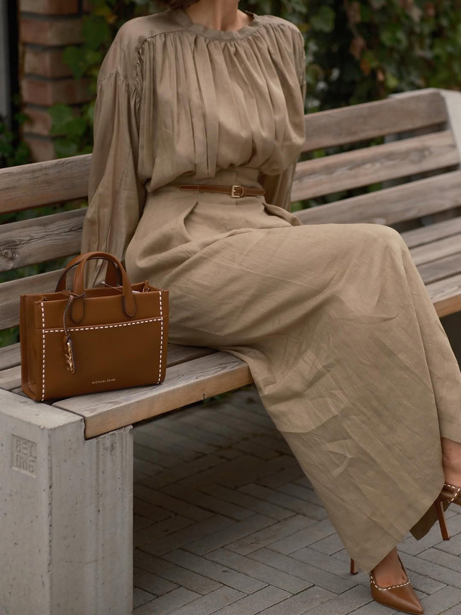 Elegant French-style Long-sleeve Solid-color Shirt For Independent Online Stores Long Skirt
