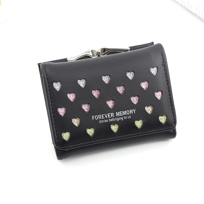 Womens Three-Fold Wallet With Hollowed-Out Heart Design
