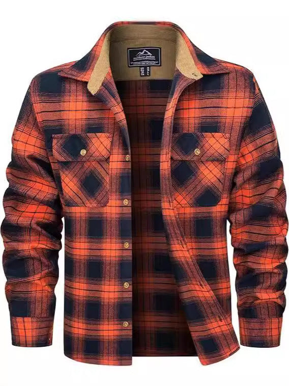 European And American Fall Winter Men's Flannel Casual Button Shirt