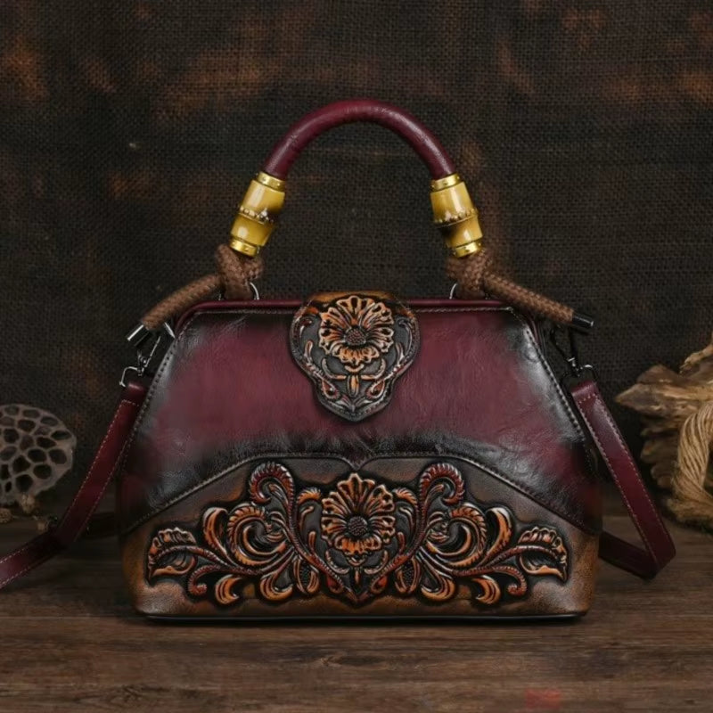 Artisan Luxury Leather Shoulder Bags for Women - 2025 Vintage Carved Designer Handbags