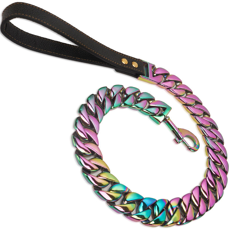 32MM Stainless Steel Cast Titanium Steel Dog Leash Gold Large Dog Hand Holding Rope