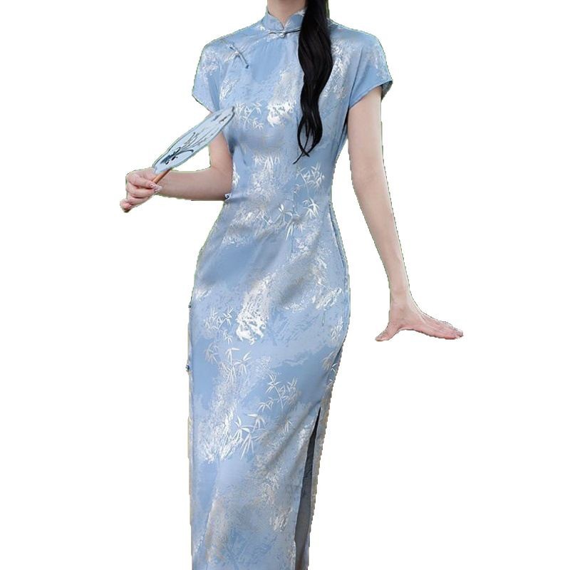 New Chinese Style Elegant Blue Dress For A Youthful Look