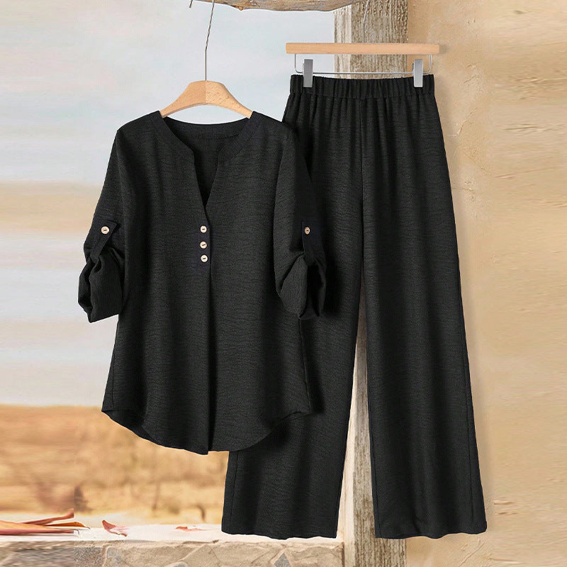 Women's Long-sleeved Top And Loose Pants Two-piece Set
