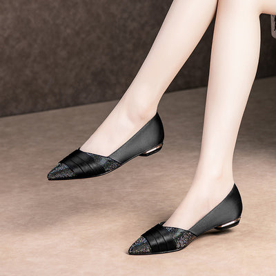 Women's Leather Flower Shallow Mouth Flat Heel Shoes