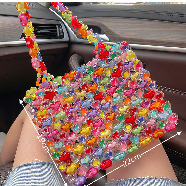 Colorful Contrast Color Love Beaded Handbag