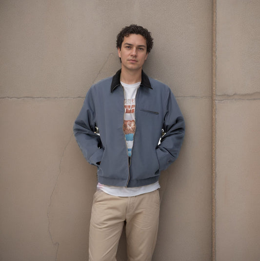 Men's Color Matching Lapel Zipper Jacket