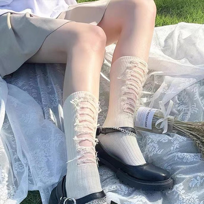 Black And White Grey Three Color Design Cut Ins Socks