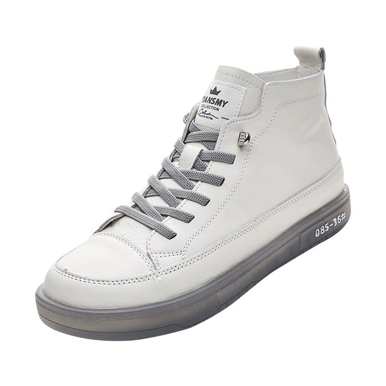 Leather High-top Shoes Women's First Layer Cowhide Spring And Autumn New