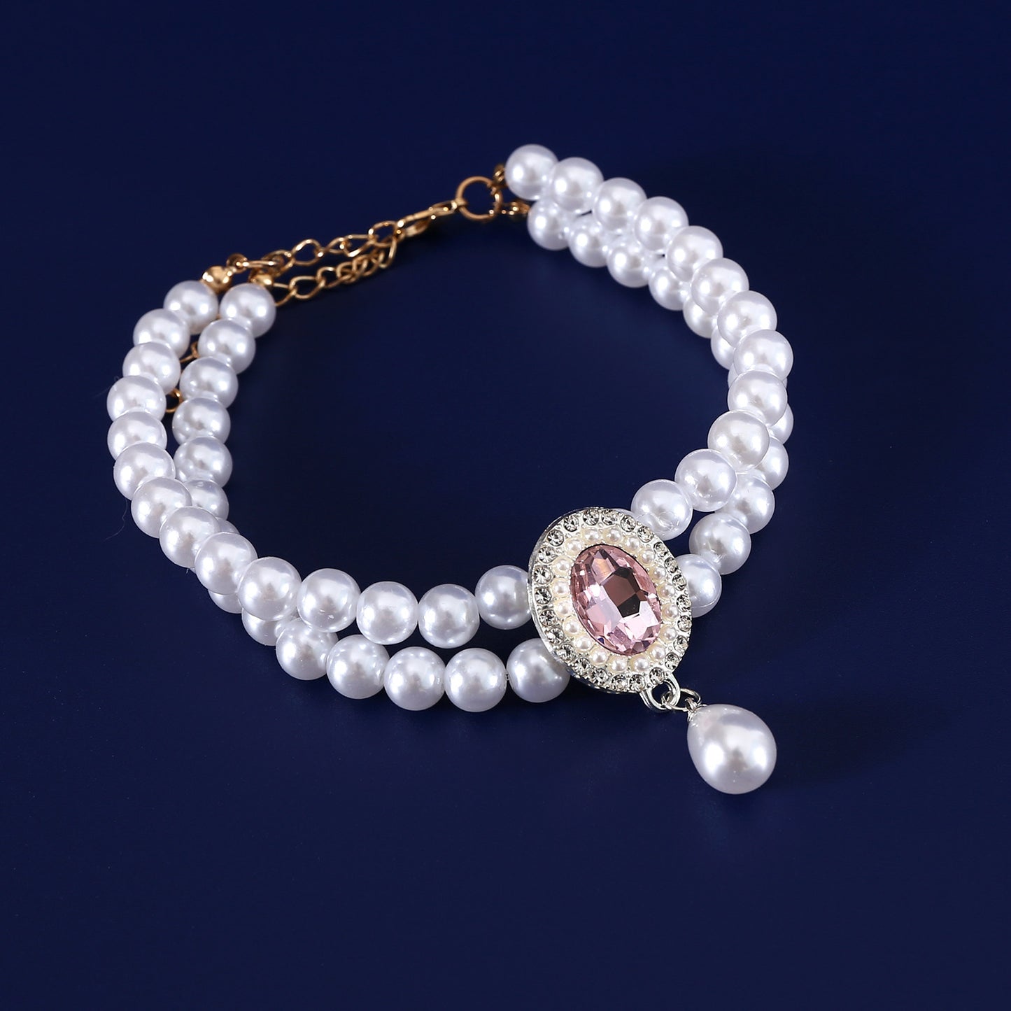 Double-layer Pearl Pet Necklace Maltese Puppy Luxurious Color Gem Pendant Princess Collar