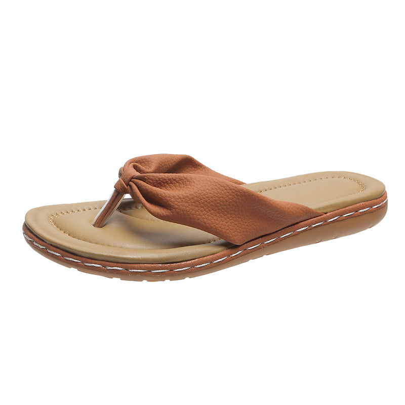 Clip Toe Bow Slippers Summer Flat Beach Shoes Flip Flops Sandals For Women