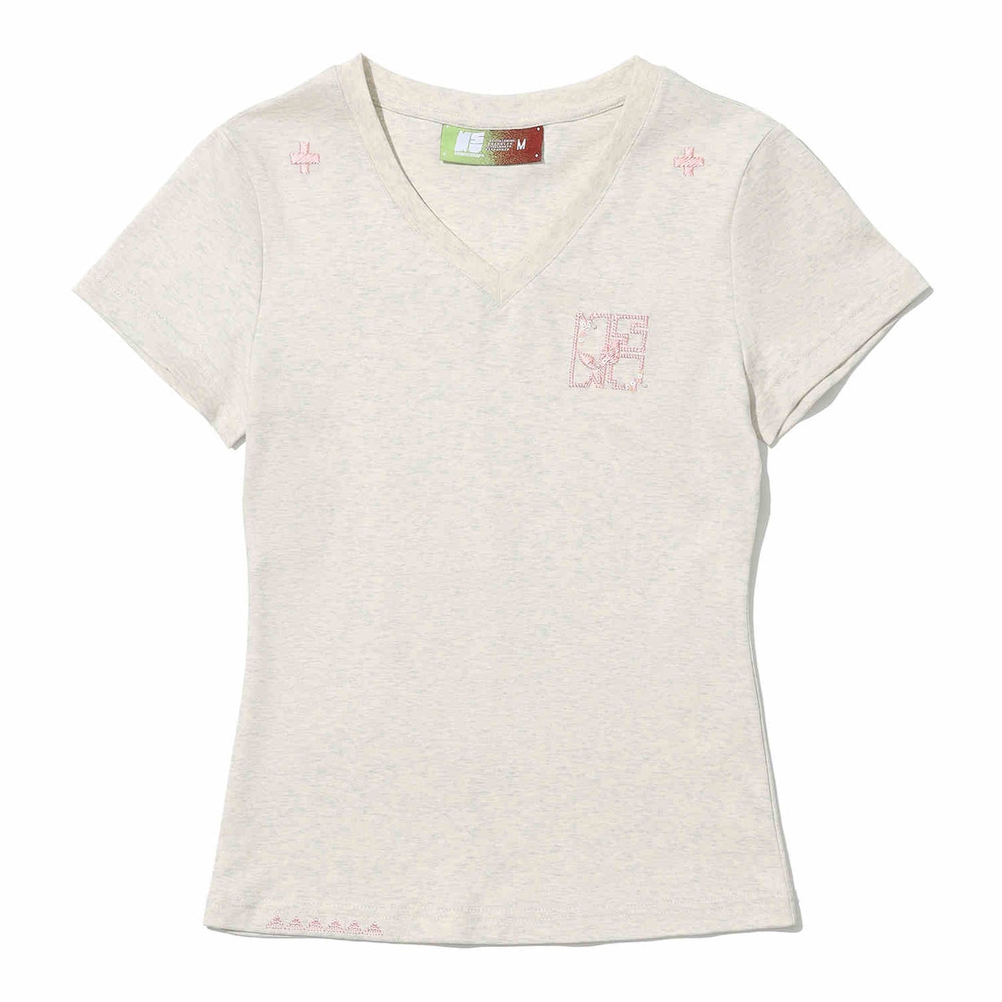 New Summer Sequin Lines All-match V-neck Slim-fit Short-sleeved