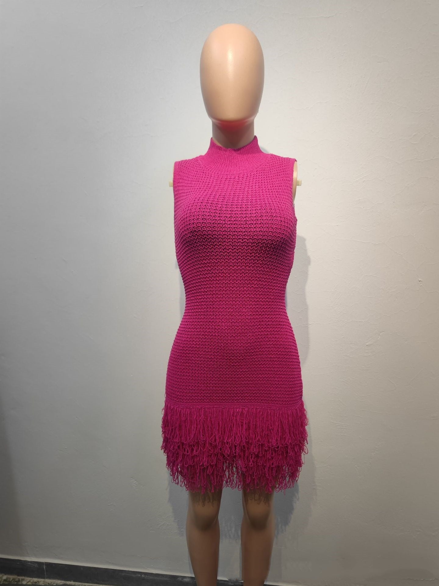 Sleeveless Tassel Hollowed-Out Bodycon Stretchy Dress