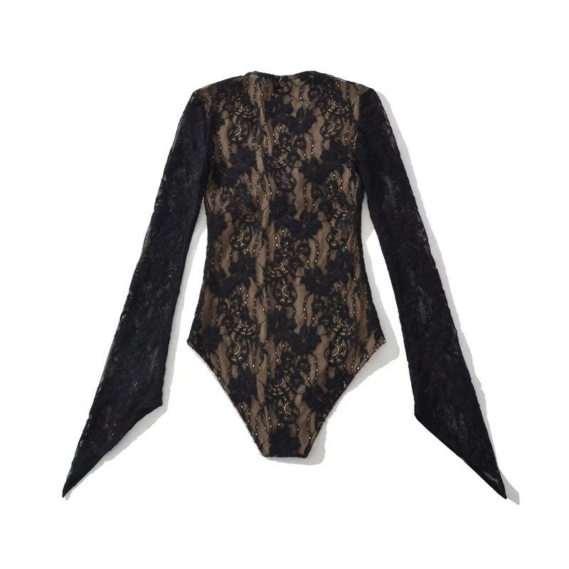 Double-layer Embossed Crochet Lace Bodycon Hollowed-Out Jumpsuit For Women