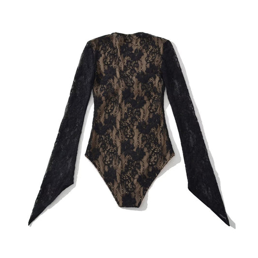 Double-layer Embossed Crochet Lace Bodycon Hollowed-Out Jumpsuit For Women