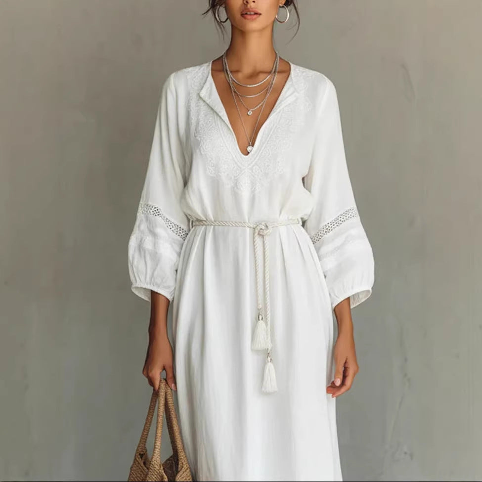 Springy Loose-fitting Figure-flattering Waist-cinching Dress