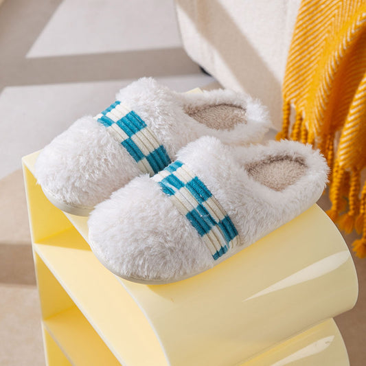 Plaid Couple Home Warm Cotton Slippers