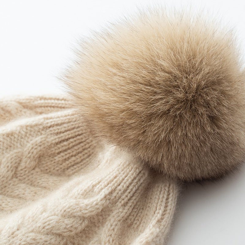 Autumn And Winter New Cashmere Ear Protection Twisted Thickened Solid Color Wool Knitted Hat