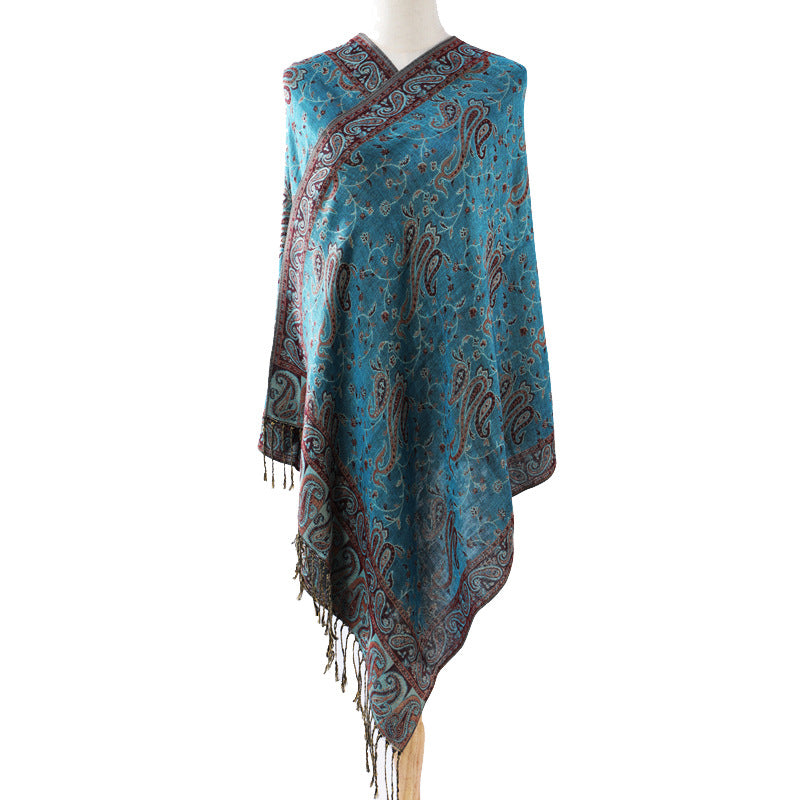 Cashmere Classic All-match Jacquard Cashew Tassel Scarf For Four Seasons