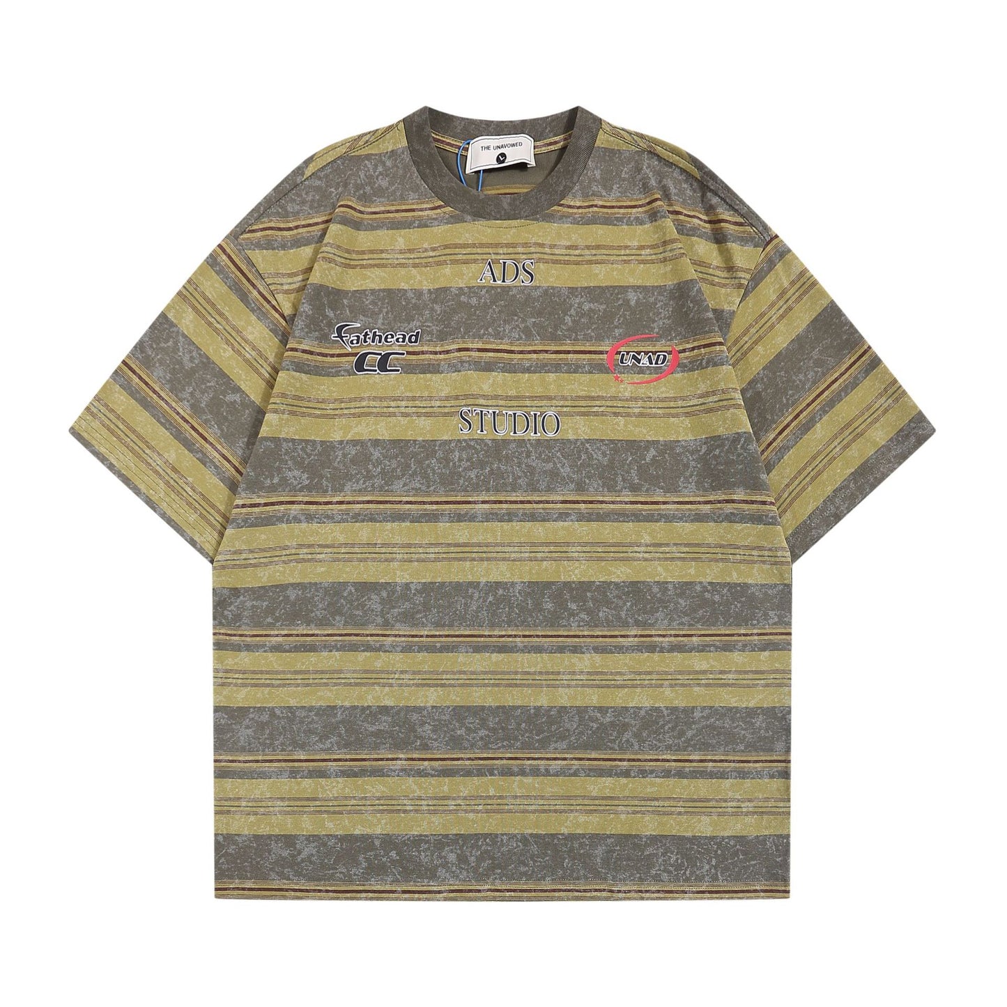 Japansk-inspireret Retro Stribet Kortærmet T-shirt til Mænd og Kvinder med Bogstavprint