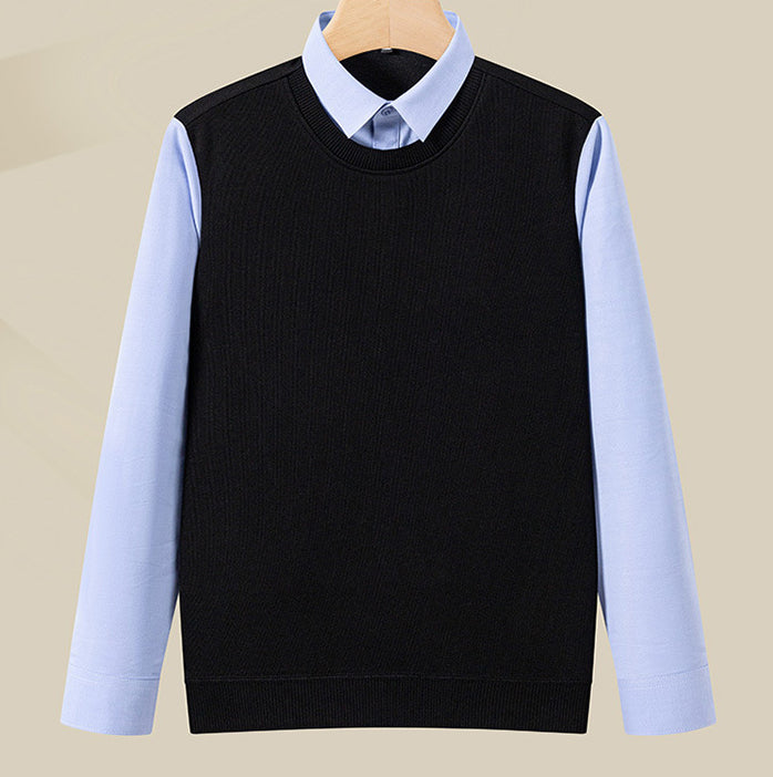 Winter Brushed Woolen Thickened Fake Two Pieces Sweaters Men