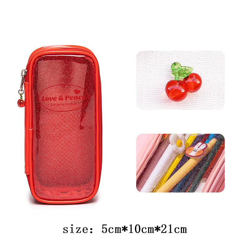 Japanese And Korean Style Shiny Sweet Transparent Zipper Pencil Case