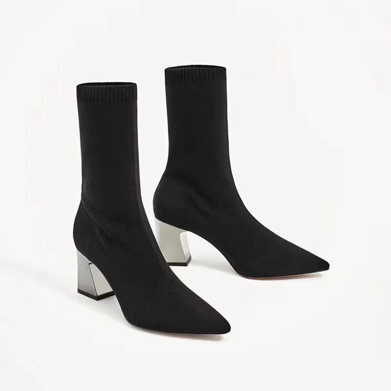 Net Red High Heeled Mid Tube All Match Single Boots