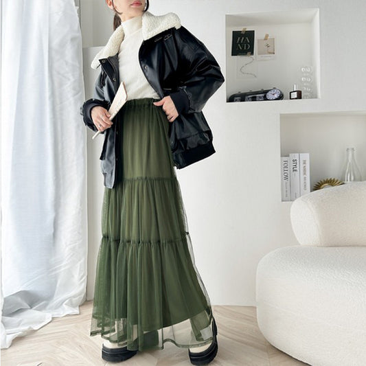 Womens Flowing Gauze Skirt With A-line Patchwork Design