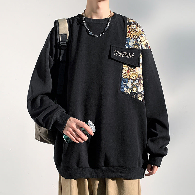 Amerikansk Retro Bamsebroderi Rundhalset Sweater