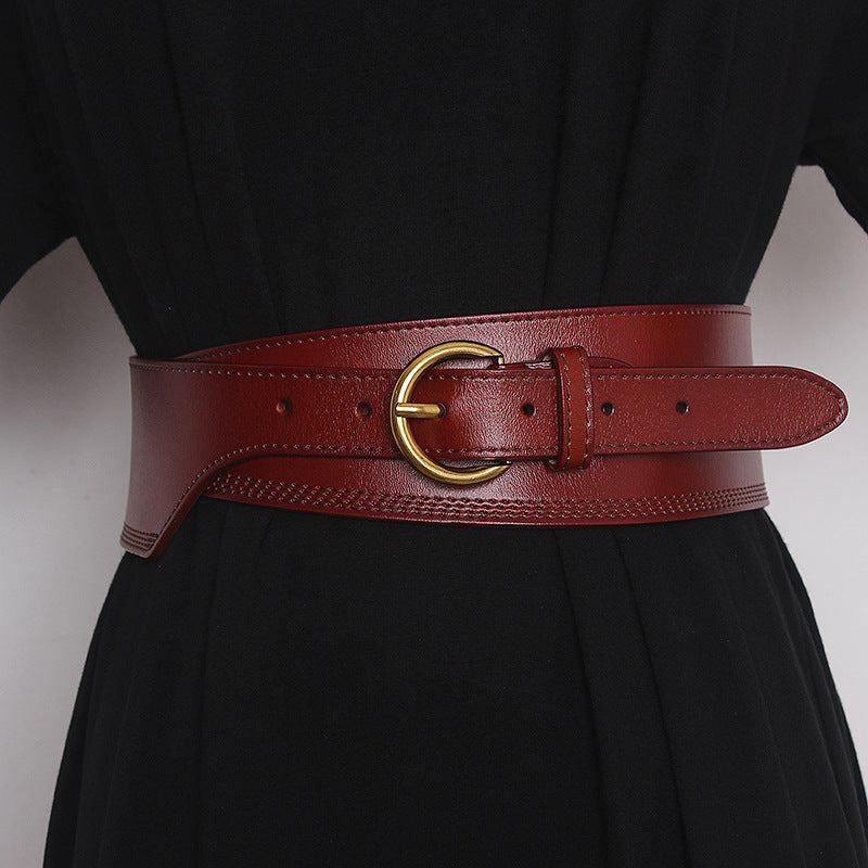 Japanese Pin Buckle Irregular Cowhide Embossed Girdle For Women